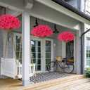 Artificial Fake Hanging Flowers Plants Baskets for Outdoors Spring Summer Decor, Faux Silk Morning Glory in Planter UV Resistant Realistic for Outside Porch Patio Balcony Garden Yard Home, Hotpink