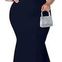 Women's Plus Size Maxi Dress Elegant V-Neck Ruffle Sleeves Bodycon Mermaid Dresses Evening Gown, Size: 5XL, Navy