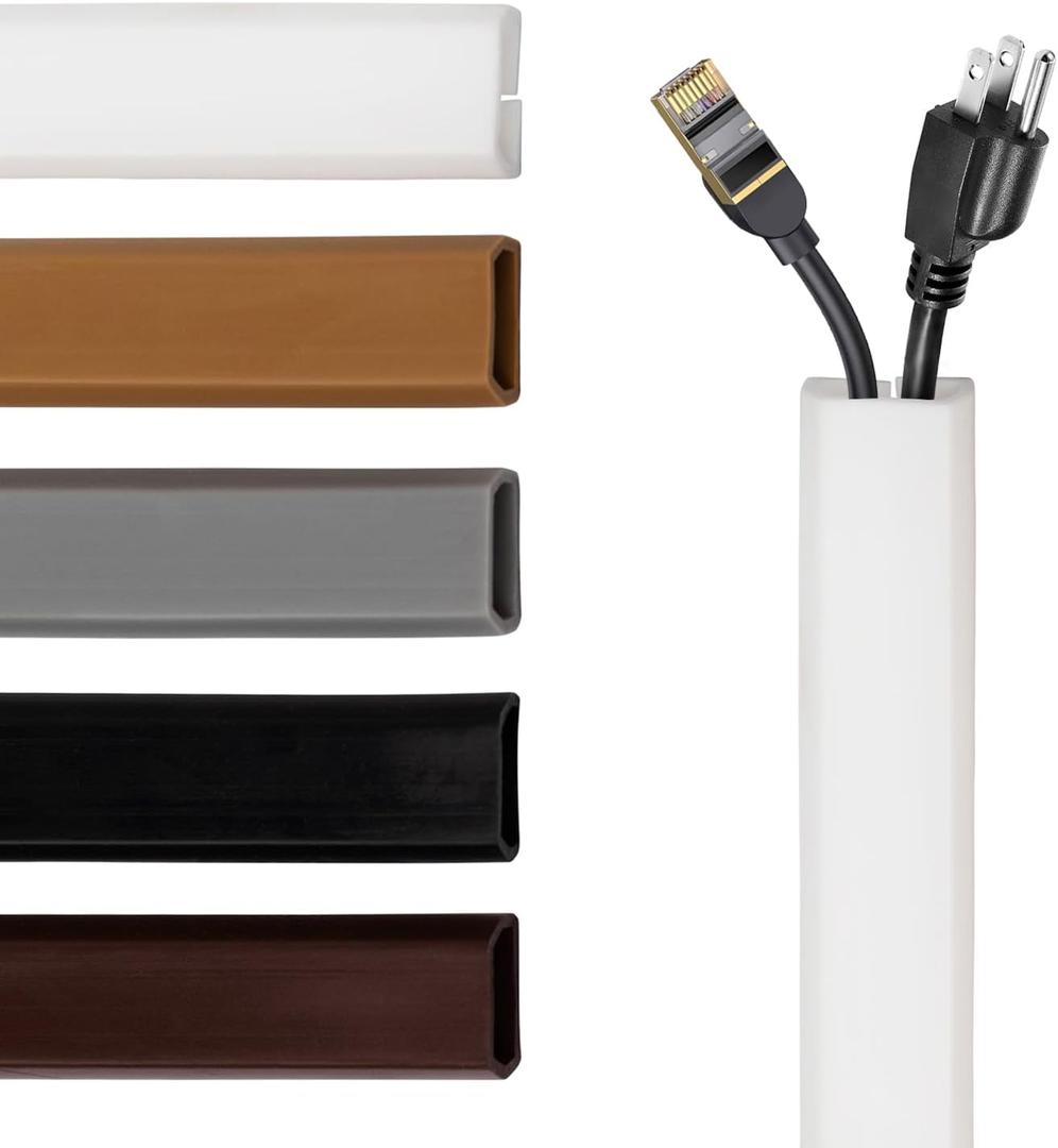 TV Cord Hider  Flexible Wall Cord Cover Low Profile Silicone Cable Raceway Self Adhesive Cut to Size Design for Hiding Wires on Wall Clean Home Setup Cable Concealment, White, 10 Feet