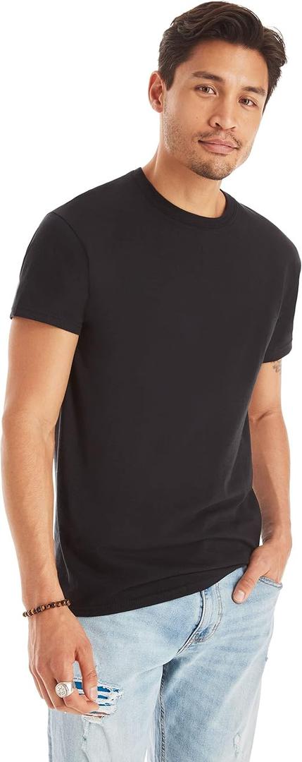 Hanes Men's Cotton, Moisture-Wicking Crew Tee Undershirts (Large, Black - 7 Pack)