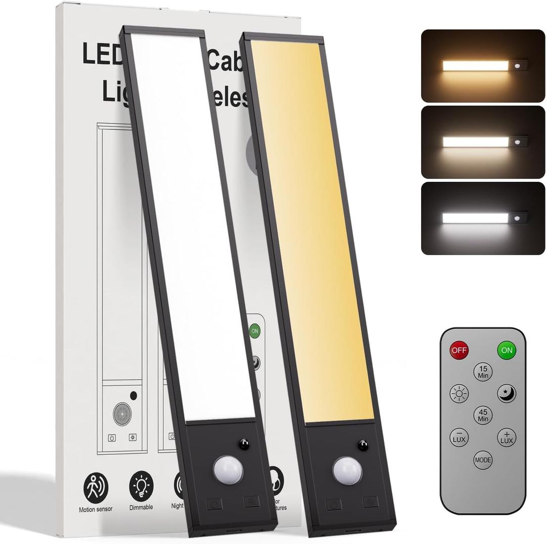 8inch Under Cabinet Lighting Wireless,56 LED -3 Color& 7 Levels Cabinet Lights,3000mah Dimmable Magnetic Cabinet Lights, Motion Activated Under Cabinet Light for kitchenRemoteMagnetic 2pack, 8INCH