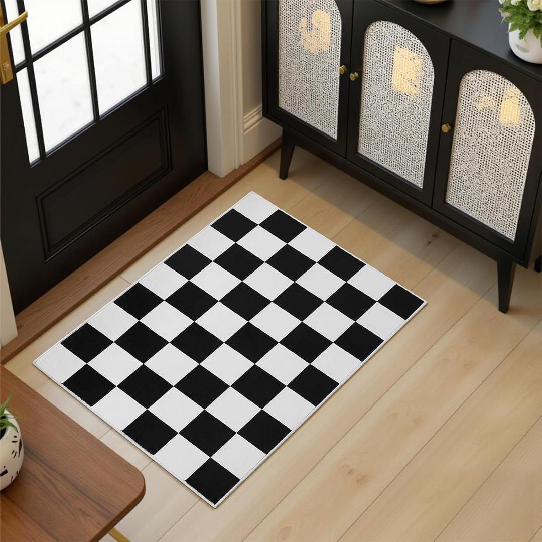 Terrug Black and White Checkered Rug for Entryway,2x3 Small Area Rugs Washable with Non Slip for Kitchen,Soft Low Pile Retro Carpet for Bedroom Front Door Porch