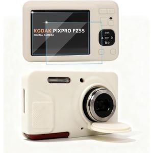 Case for Kodak PIXPRO FZ55 Digital Camera Accessories, Soft Silicone Protective Case, Slim Fit Sleeve with Removable Lens Cover and Screen Protector, Lightweight, Anti-Scratch (Beige)