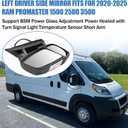 Left Driver Side Mirror Fits for Ram ProMaster 1500 2500 3500 2020-2025 Support BSM Power Glass Adjustment Power Heated with Turn Signal Light Temperature Sensor Short Arm 6ZD77JXWAA