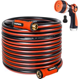 YAMATIC Garden Hose 75ft x 5/8in, Durable Water Hose with 10 Function Hose Nozzle, Swivel Handle, Kinkless, Leakproof, 3/4" Solid Brass Connections for Backyard Lawn Car Wash