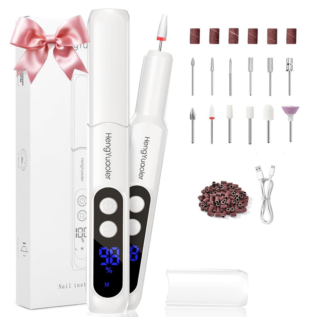 Electric Nail Drill Professional Manicure Pedicure Kit Acrylic Nail Drill Machine for Gel Cordless Nail Drill Machine Toe Nail Tools 3 Speeds Thick Toenail Grinder(White