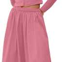 Panadila Womens 2 Piece Lounge Sets Matching Vacation Outfits Ribbed Button Down Cardigan and Elastic Waist Skirt Sets, M