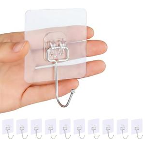 2 x Heavy Duty Adhesive Wall Hooks, Stainless Steel Sticky Hooks for Hanging, Towel & Coat Hooks Wall Mount, Waterproof Bathroom Hooks, Door Hooks for Hanging, No Drill, 44 lbs(Max) (10PC)