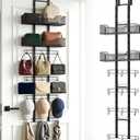 Purse Organizer, Bag Organizer for Closet Door, Over The Door Hanging Handbag Storage Rack with Adjustable 12 Metal Hooks & 2 Baskets, Foldable, No Tools Installation