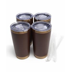 20 oz Tumbler with Lid Stainless Steel Insulated Tumblers Bulk Double Wall Vacuum Cups Powder Coated Travel Mug Keep Drinks Cold and Hot, Brown, 4 Pack
