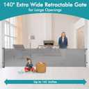 140 Inch Extra Wide Retractable Baby Gate Extra Long Dog Gate Indoor Outdoor Retractable Gate, Mesh Baby Gate Retractable Pet Gate for Large Openings, Large Dog Gate Retractable Gates for Dogs, Gray