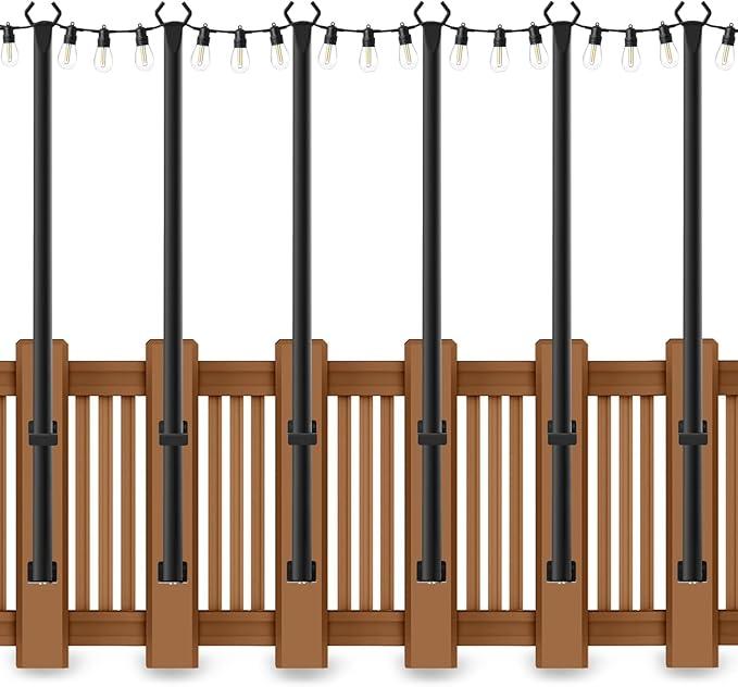 6 Pack 5 Ft String Light Poles, String Light Poles for Outside with Fixing Clips,Metal Poles for Outdoor String Lights, Hanging Light Poles for Deck Fence Garden Backyard Wall Bistro