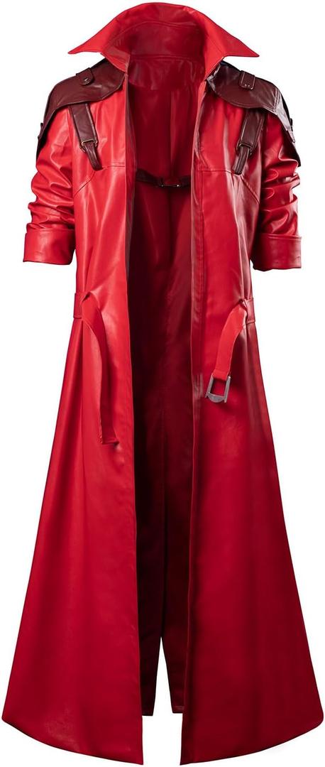 CosFantasy Game Cosplay Long Jacket Coat Costume Mens Pu Leather Coat Red Jackets for Halloween (Small)