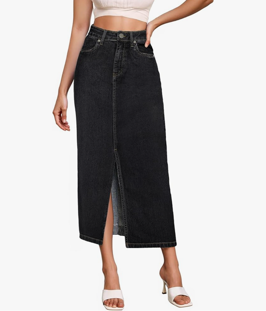 Hybrid & Company Women's Long Denim Skirt – Stretch Jean Skirt for Office and Casual Wear,M