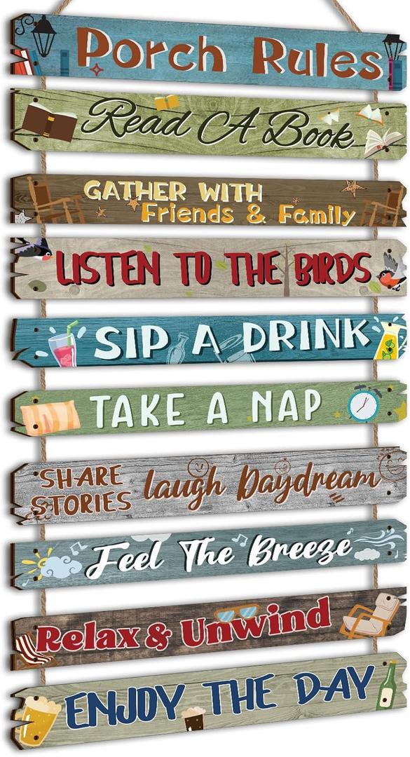 RattanView Outdoor Porch Rules Signs 11 x 23 Inches Wood Porch Decorative Signs Decor Outdoor Funny Plaque Decorations for Art Backyard Home Birthday Gift