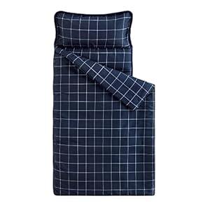Wake In Cloud - Toddler Nap Mat with Pillow and Blanket, for Kids Boys Girls in Kindergarten Daycare Preschool Pre K, Roll Up Sleeping Bag, Gingham Plaid Grid Checkered, Navy White, Extra Long
