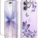 GVIEWIN for iPhone 17 Case, with Screen Protector+Camera Lens Protector, [NonYellowing] Clear Floral Slim Shockproof Protective Hard PC Back Women Phone Case for iPhone 17 6.3", Alluring Butterfly