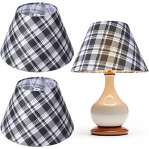 Glooglitter 2 Pcs Christmas Lamp Shades Set 5" Top x 10" Bottom x 6.5" High (Spider) Black Plaid Christmas Lamp Shade for Xmas Holiday Table Decor Supply