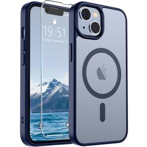 SUPFINE Magnetic for iPhone 14 Case & iPhone 13 Case (Compatible with MagSafe) (Military Grade Drop Protection) Slim Translucent Matte Shockproof Phone Cover,Navy Blue