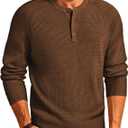 PJ PAUL JONES Men's Henley Long Sleeve Sweaters Solid Color Soft Warm Pullover Sweaters (Large, Coffee)