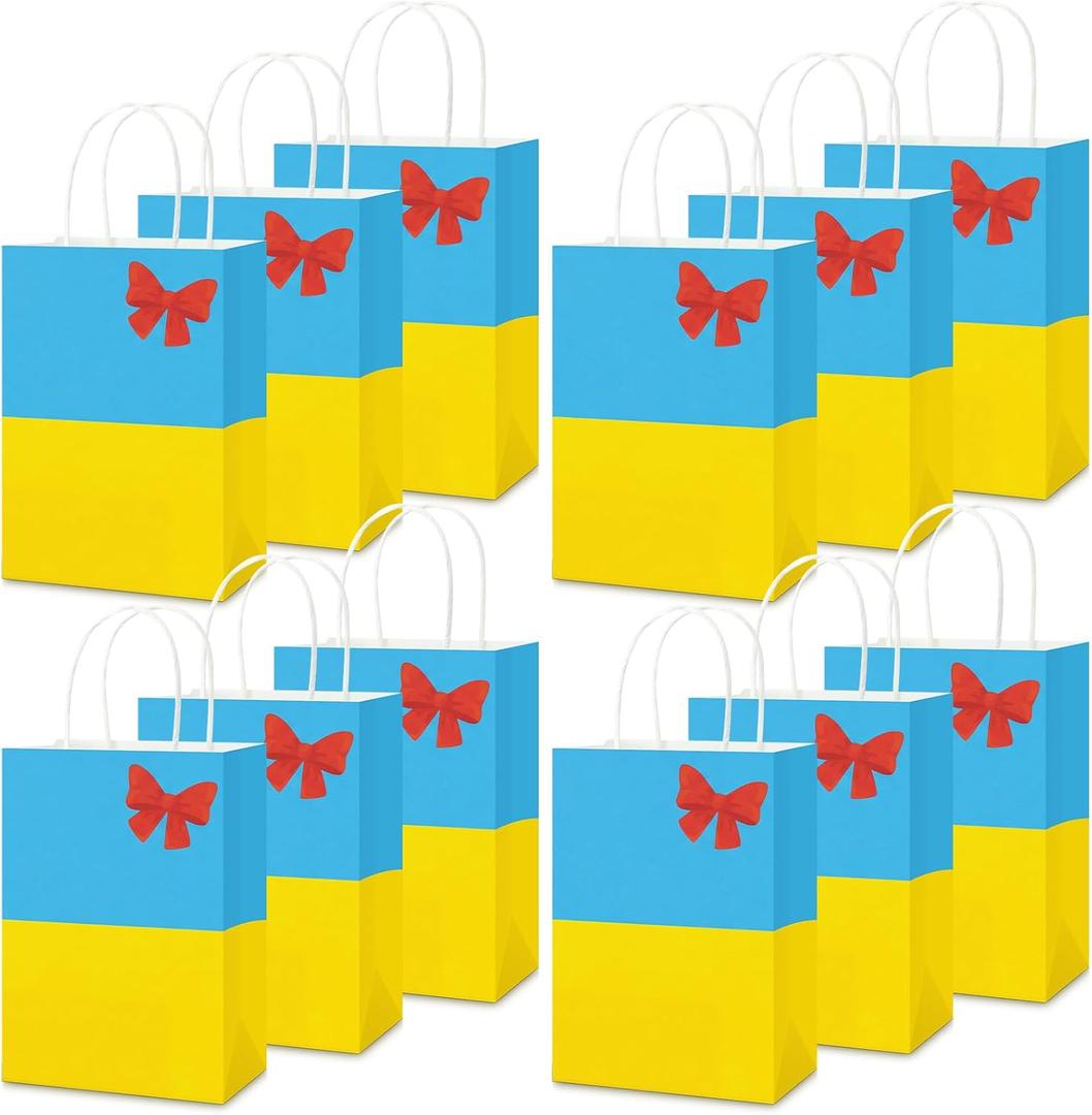 Humyoun 30 Pcs Snow Princess Gift Bags Birthday Party Favor Goodie Candy Treat Paper Bag with Handle Bulk Princess Birthday Party Supplies Decorations, 8.3 x 5.9 x 3.2 Inch (Yellow and Blue)