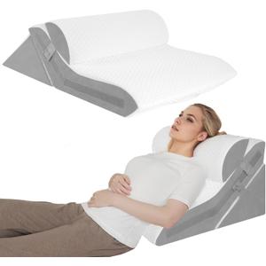 Wedge Pillow for Sleep Apnea, 3PCS Adjustable Foam Back Pillow for Bed Sitting up, 10-in-1 Headboard Wedge Pillow Set for After Surgery, Acid Reflux, Snoring, and Back Pain Relief, Gray