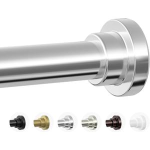 Mcrbeay Shower Curtain Rod, 1" Diameter Heavy Duty Tension Shower Rod, Non Slip Adjustable 28-74 inch No Drilling Shower Curtain Rods Spring Tension For Bathroom, Shower Stall, No Rust, Silver