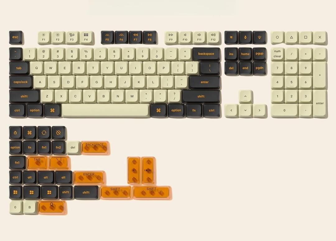 dagaladoo Low Profile keycaps Set,Double Shot PBT keycaps 60 75 100 Percent,Beige/Black/Orange Custom Keyboard Key caps for Most MX Switches Mechanical Keyboard