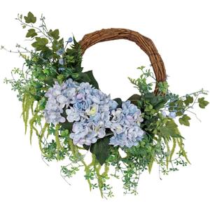 18 Inch Blue Faux Hydrangea Half Wreath, Spring Summer Year-Round Floral Wreaths Decor, Romantic Blooming Accent for Front Door, Porch, Living Room, Bedroom, Wall, Wedding Decorations