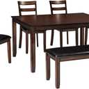 Signature Design by Ashley Coviar 6 Piece Dining Set, Includes Table, 4 Chairs & Bench, Dark Brown