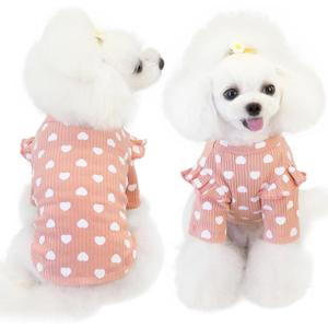 Dog Clothes for Small Medium Dogs Girl Heart Print Cat Tee Shirt Spring Summer Chihuahua Clothe Puppy Outfits Ruffle Long Sleeve Doggy Shirts Pet Outfit (Pink)