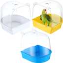 Honeydak 3 Pieces Clear Bird Bath for Cage Parakeet Bird Cage Accessories Hanging Bath Box Parrot Bathing Tub with View for Cockatiel Conure Canary Budgies Parrots(Vivid Color)