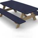 Ruisita 3 Piece Set Picnic Table and Bench Fitted Tablecloth Cover Navy Blue Vinyl Table Cover, 72 Inches