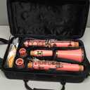 Bb Clarinet For Beginners Students B Flat Clarinet 17 Keys Clarinet with Case Stand Strap 2 Barrels 8 Mouthpiece Cushion White Gloves(Pink)