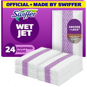 Swiffer WetJet Hardwood Floor Cleaner Spray Mop Pad Refill, Bathroom Cleaning Supplies, Hardwood Floor Cleaner, Multi Surface, 24 Count