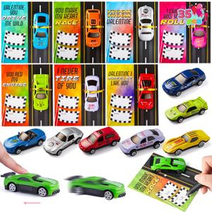 JOYIN 35 Valentines Day Die-Cast Racing Cars Gift Cards for Kids with Valentines School Classroom Exchange Greeting Cards, Vehicle Party Favor Toy Supplies