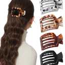 AWAYTR Flat Hair Clips For Women Lay Flat Claw Clip for Hair 4Pcs Large Square Hair Claw Clips (Yellow Leopard + Black White Leopard + Black + Tortoise Shell)
