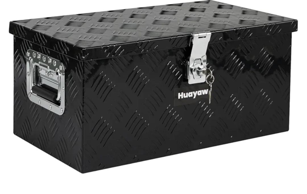 Aluminum Truck Tool Box, Heavy Duty Waterproof Truck Storage Organizer, Pickup Truck Bed RV Trailer with Side Handle, Lock and Keys (Black, 20-INCH)