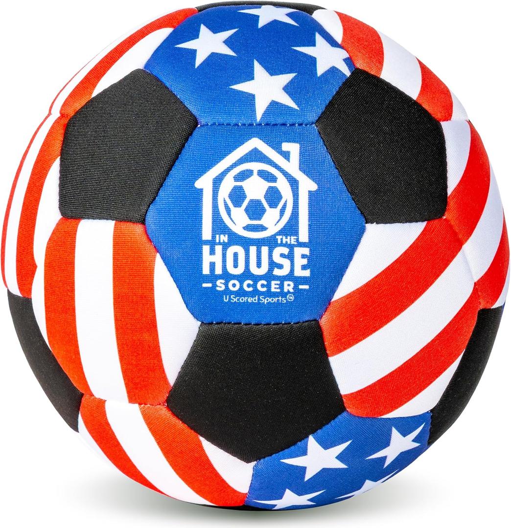 in The House Soccer Ball - Indoor Size 4 Padded Soccer Ball for Girls (Ages 3+), Boys (Ages 3+) & Adults - Bring Soccer Practice Home - Perfect for Juggling - Gift for Soccer Player (Stars & Stripes)