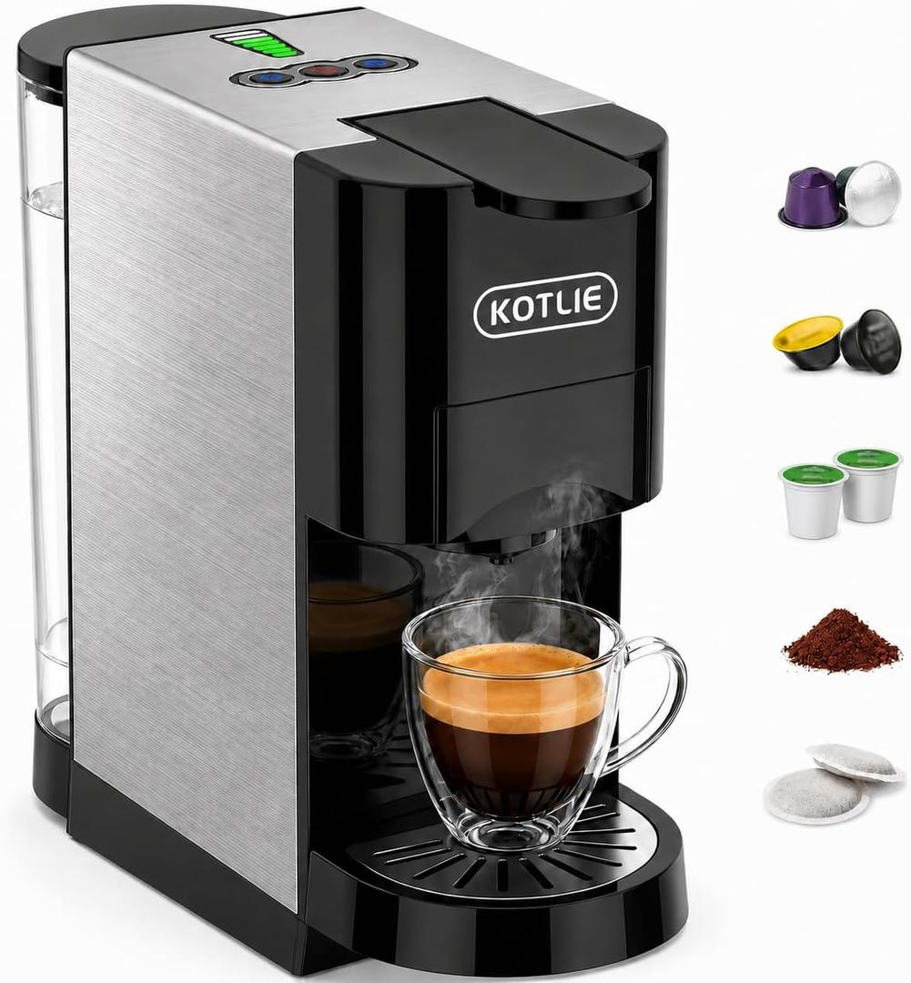 5 in 1 Single Serve Coffee Maker for K-Cup Pods, Nespresso Original, Dolce Gusto, ESE 44mm and Ground Coffee, 19 Bar Espresso Coffee Machine with Fast Brewing for Home Kitchen Office, Classic