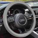 Haokay Heavy Duty Pure Cowhide Steering Wheel Cover SUV Car, Gray Genuine Leather Steering Wheel Cover Men Women Universal 14.5 to 15 Inch