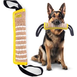 Dog Bite Tug Toy 12 x 3.2 Inches - Durable Pull Toy with 2 Soft & Strong Handles - Tough Jute Bite Pillow for Medium to Large Dogs - Ideal for Tug of War, Fetch, K9, Puppy Training & Interactive Play