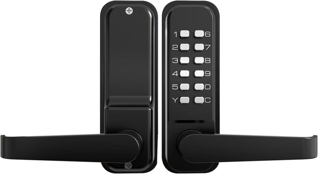 High-Security 12 Digit Keypad Mechanical Door Lock - Keyless Entry, Code Combination Lock with Handle, Waterproof & Rustproof, No Battery, Easy to Install, BH-MDLS0030202 (Matte Black - Square)
