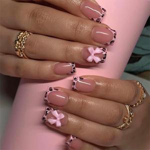 24Pcs Leopard French Tip Press on Nails Short Square Fake Nails Pink Glossy Bow Designs Full Cover Nude Glue on Nails Cute False Nail Stick on Nail for Women Girls Medium Manicure Decorations 24Pcs Leopard French Tip Press on Nails Short Square Fake Nails Pink Glossy Bow Designs Full Cover Nude Glue on Nails Cute False Nail Stick on Nail for Women Girls Medium Manicure Decorations