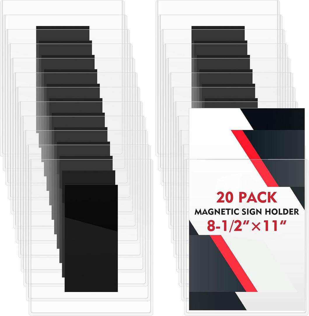 20 Pack Magnetic Sign Holder 8. 5'' x 11'' Rigid Plastic Wall Document Paper Holders Magnetic Picture Frame for Refrigerator/locker Clear PVC Paper Display for Office School Home Store