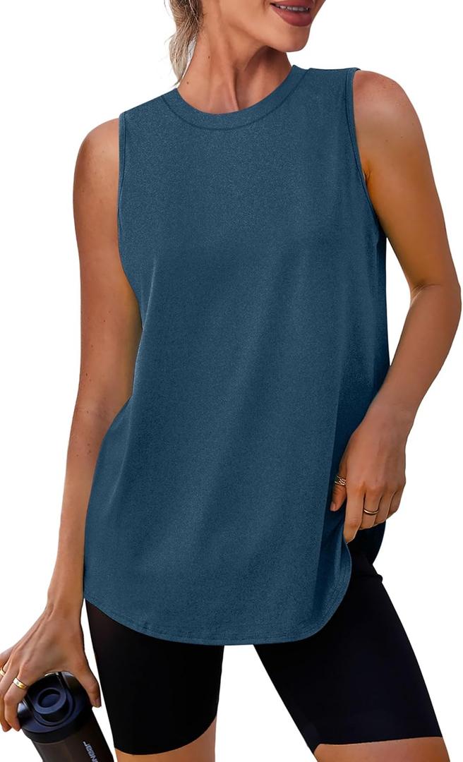 Womens Workout Tank Tops Lightweight Sleeveless Shirts for Women Loose Fit Tops for Athletic Running Tennis Yoga (Blue, XXL)