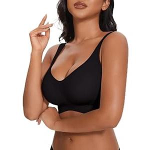 Push Up Bras for Women No Underwire Full Coverage Comfortable Wireless Seamless Everyday Padded Low Back Bras with Support (Large)