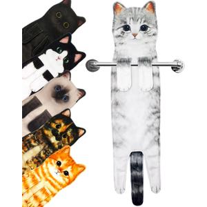 PAT JUUMG Funny Cat Hand Towels for Bathroom Kitchen Decor Towel,Cute Decorative Hanging Face Towels,Super Absorbent Soft, Housewarming Gift,Cat Lovers Gifts for Women (Grey Cat)