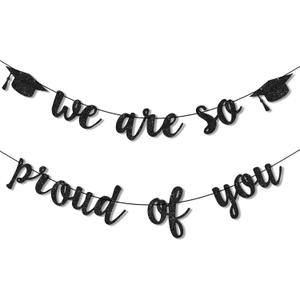 2025 Graduation Banners Party Decorations, We are So Proud of You Black Glitter Graduation Banners Garland for Congrats Class of 2025 Supplies Congratulation College High School Grad Party Favors