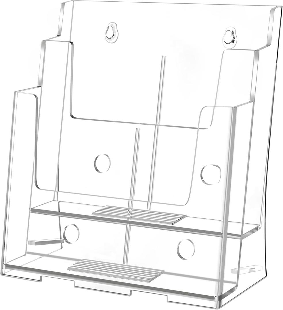 FUCDTEFC Acrylic Brochure Holder 8.5x11 & 4 x9 Inches, Clear 2 Tier Literature Magazine Stand Brochure Display Stand w Removable Divider Universal, Pamphlet Flyer Holder for Wall Mount or Countertop